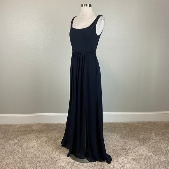 Adrianna Papell Crepe and Chiffon Long Evening Gown Blue Size 4 Sleeveless Dress - Picture 4 of 12